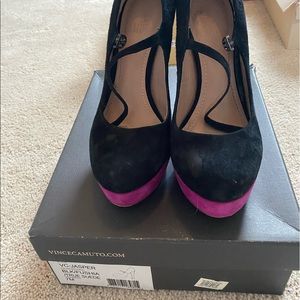 Suede black with pink heels